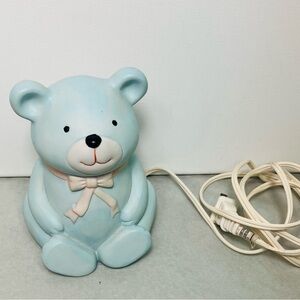 Vtg Baby Blue Teddy Bear Porcelain Night Light Lamp